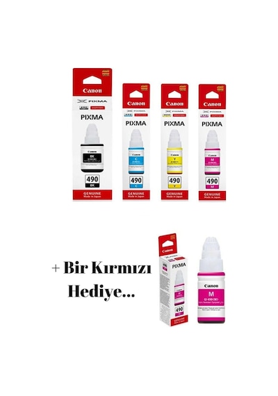 Canon Gı 490 Pixma G2410 4 Renk Mürekkep Seti 1 Kırmızı Gı 490 126 Canon Gı 490