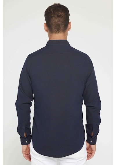 Tudors Erkek Slim Fit Uzun Kollu Spor Yaka Yıkamalı Çift Cepli Armürlü Denim Kot Lacivert Gömlek-31303 Lacivert