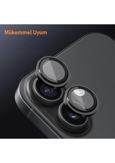 İphone 17 İle Uyumlu Metal 9h Kamera Lens Koruyucu Siyah