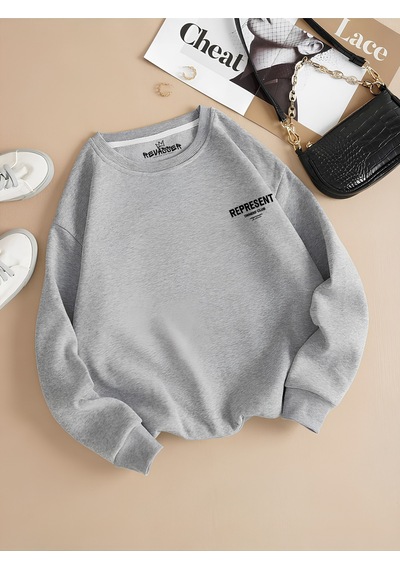 Startmore Gri Unisex Erkek/kadın Renkli Represent Özel Baskılı Oversize Pamuklu Bisiklet Yaka