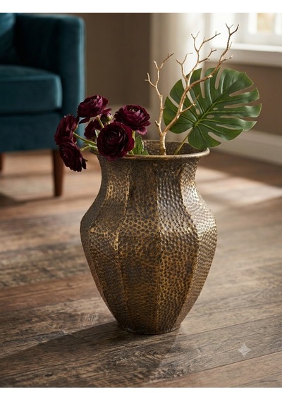 Panalı Pnl-mg89 M Metal Dekoratif Saksı 41,5 X 32 Cm Eskitme Gold