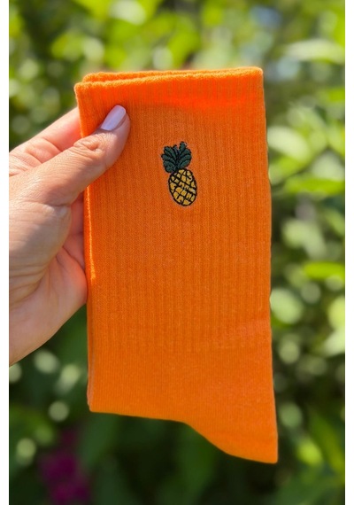 Lousocks Unisex Ananas Nakışlı 2'li Tenis Spor Çorap Çok Renkli