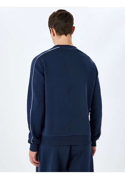 Koton Pamuk Karışımlı Uzun Kollu Biyeli Bisiklet Yaka Sweatshirt Lacivert 5wam70258mk Lacivert