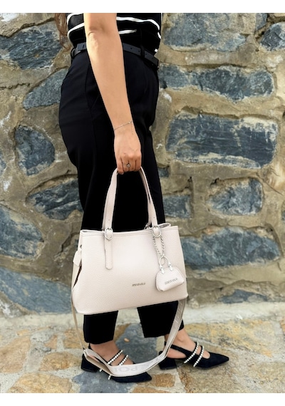 Just Polo Kadın Orijinal Just Polo Yumuşak Deri Ayarlanabilir Askılı Lüks El & Omuz Çantası Shoulder Bag Ekru