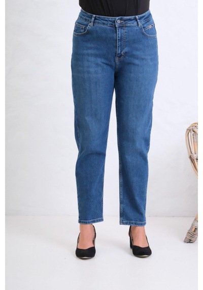 Lacarino 7531 Mom Kadın Jean Pantolon Blue Tokalı