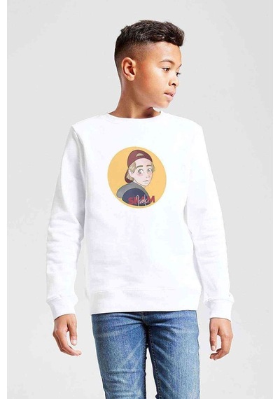 Tshirthane Skam Isak Baskılı Unisex Çocuk Beyaz Sweatshirt Beyaz