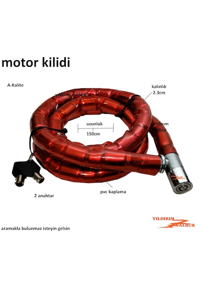 Motor Bisiklet Kilidi 150cm Pvc Kaplı Motor Kilidi Kalın 2 Anahtar Çelik Halat Kırmzı
