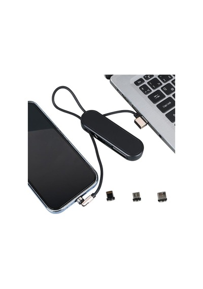 Powermaster Pm-25906 Siyah 3in1 Type C- Lightning- Micro Usb Manyetik Uç Taşınabilir Şarj Kablosu 1 Adet