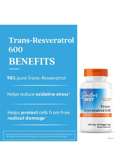 Doctor's Best Trans-resveratrol 600 98% Pure Brain & Cognitive 60 Veggie Caps Aromasız