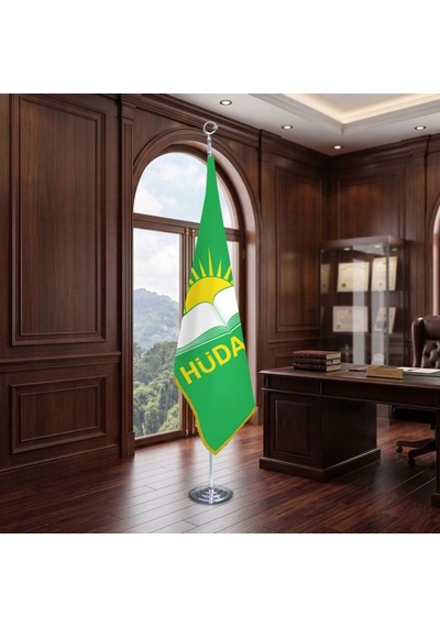 Hüda Par Direkli - Altın Saçaklı Saten Makam Bayrağı Seti Krom Direk Diğer