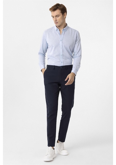 Süvari Saks Mavi Slim Fit Armürlü Düğmeli Yaka Gömlek