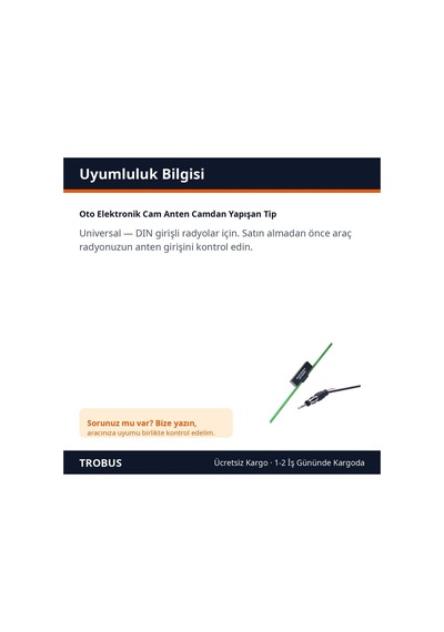 Trobus Oto Elektronik Cam Anten Camdan Yapışan Tip