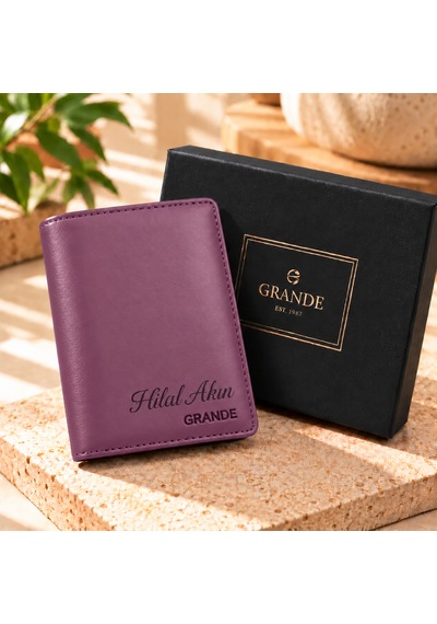 Grande İsme Özel 1414 Hakiki Deri Mıknatıslı Erkek Cüzdan Grnd1414 Mürdüm