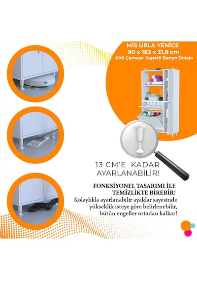 Mutfak Dolabı Sepetli Kirli Camasır Dolabı Banyo Dolabı 5 Raflı Cok Amaclı Dolap Beyaz