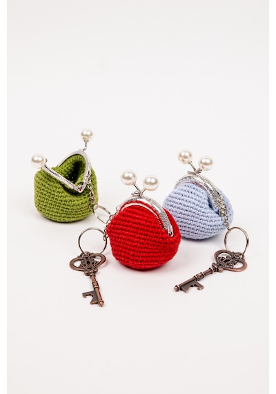 Fabric Craft Bag Mini Bozuk Para Cüzdanı Anahtarlık Klipsli Kiremit - Altın Açık Mavi
