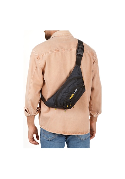 Torz Erkek Bel Çantası Çapraz Çok Cepli Su Geçirmez Kumaş Göğüs Çapraz Kulaklık Çıkışlı Çanta Siyah - Sarı