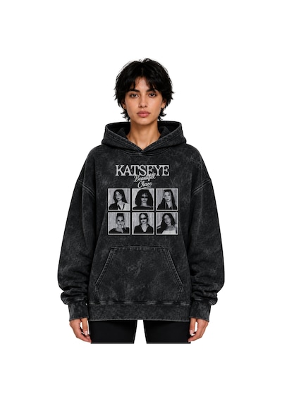 Sevbano Katseye Kpop Müzik Grubu Baskılı Unisex Oversize Yıkamalı Hoodie Siyah