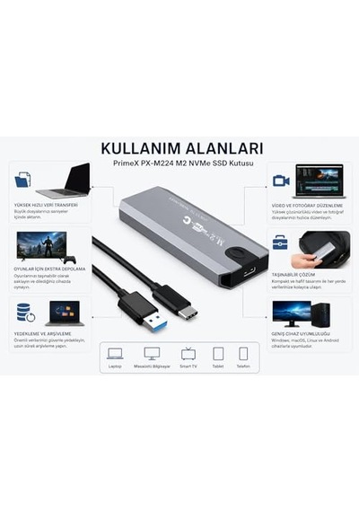 Px-m224 M.2 Nvme Ssd Kutusu, Type-c Usb 3.1/3.2 Harici Ssd Kutu, Pcıe Nvme M.2 Ssd Uyumlu Alüminyum Taşınabilir Disk