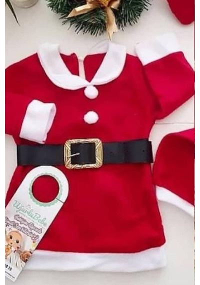Uğurlu Bebe Kız Çocuk Kırmızı Yeni Yıl Noel Kostüm Elbise Seti Yılbaşı Kırmızı