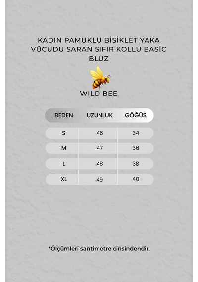 Wild Bee Kadın Krem Pamuklu Bisiklet Yaka Vücudu Saran Sıfır Kollu Basic Bluz