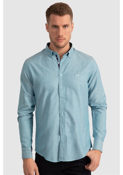 Tudors Slim Fit Dar Kesim Uzun Kol Erkek Gömlek-23358 Petrol
