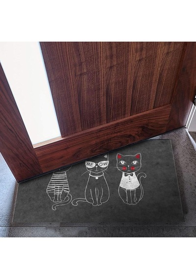 Tasarımlı Dekoratif Kapı Önü Paspas, Dış Mekan/ev İçi/banyo/mutfak/yatak Odası/giriş Paspasları 3 Kedi, 40x Çok Renkli