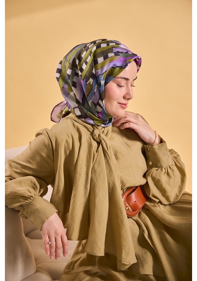 Silk Home Twill İpek Eşarp Şerit Yeşil Çok Renkli
