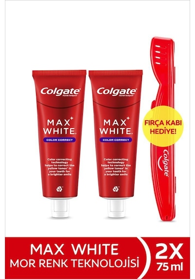 Colgate Max White Purple Reveal Beyazlatıcı Diş Macunu 75 Ml X2 Adet + Diş Fırçası Kabı