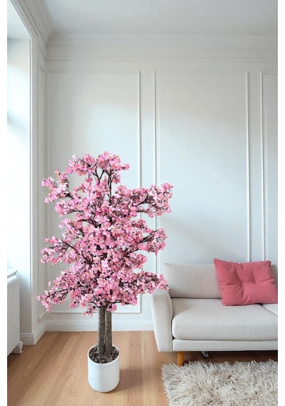 Yapay Çiçekçiniz Yoğun Yapraklı 100 Cm Yapay Sakura Bahar Dalı Ağacı Premium pembe