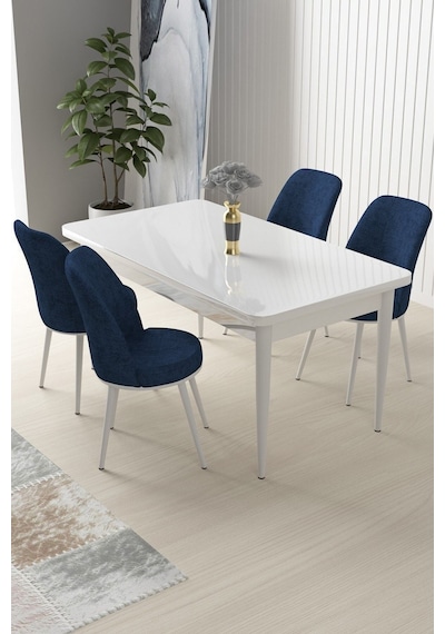 Canisa Nil Serisi 70x110 Sabit Mutfak Masası Takımı Beyaz Masa 4 Lacivert Sandalye Beyaz Canisa Nil Serisi 70x110 Sabit Mutfak Masası Takımı Beyaz Masa 4 Lacivert Sandalye Beyaz