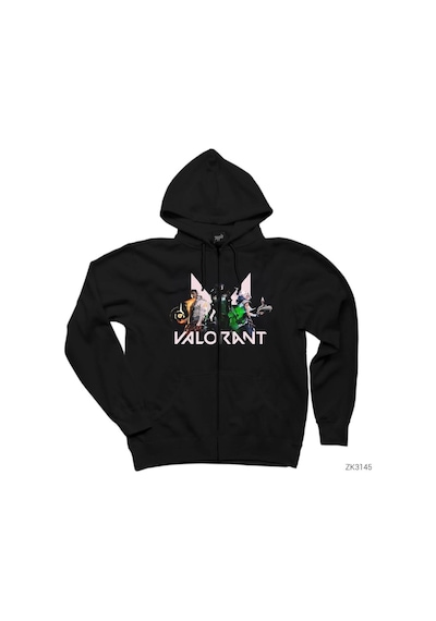 Valorant Team 1 Siyah Fermuarlı Kapşonlu Sweatshirt Siyah