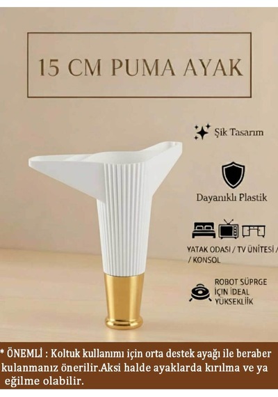 Puma 15 Cm Beyaz-altın Mobilya Kanepe Tv Ünitesi Dolap Kosol Ayağı Beyaz