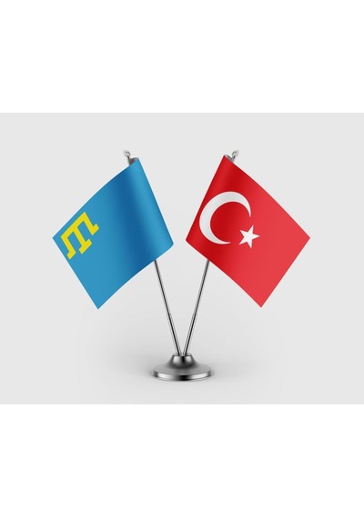 Kırım Hanlığı Ve Türk Bayrağı İkili Saten Masa Bayrağı Takımı Diğer