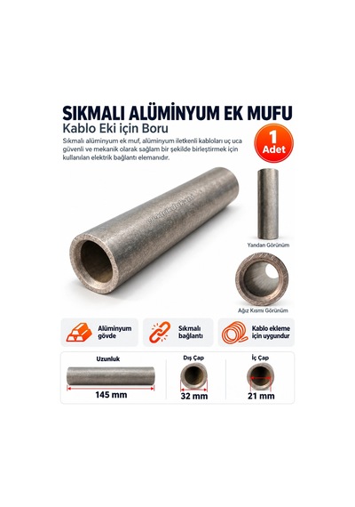 Tamer 240mm2 240 Lık Sıkmalı Alüminyum Ek Mufu Alümiyum Kablo Eki İçin Boru