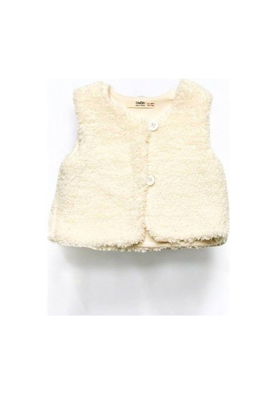 Çikoby Kız Bebek Peluş Yelek-14866 Ekru