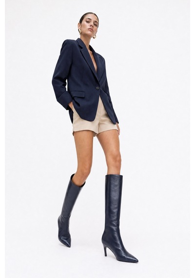 Luvi Shoes Camila Lacivert Cilt Kadın Topuklu Çizme
