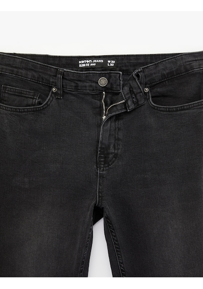 Koton Normal Bel Pamuklu Slim Fit Jean Pantolon - Brad Jean Siyah 6sam40291nd
