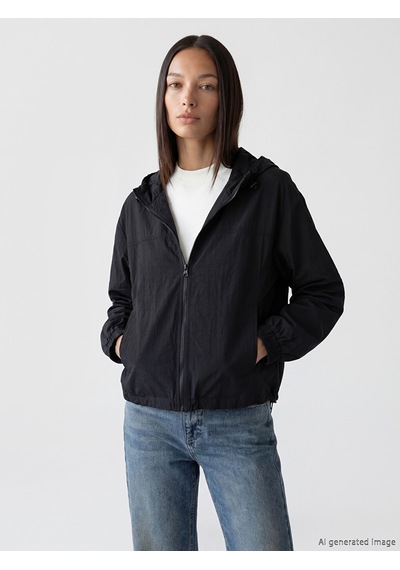 Lcw Everyday Siyah Kapüşonlu Oversize Kadın Yağmurluk