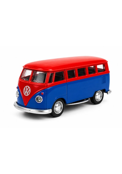 Klasik Volkswagen Minibüs Model Araba 1:32 Ölçek Die-cast Metal Açılabilir Kapılar 10 Cm Kırmızı - Mavi