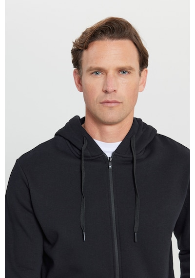 AC&Co / Altınyıldız Classics Standart Fit Normal Kesim Kapüşonlu Fermuarlı Erkek Sweatshirt - Siyah