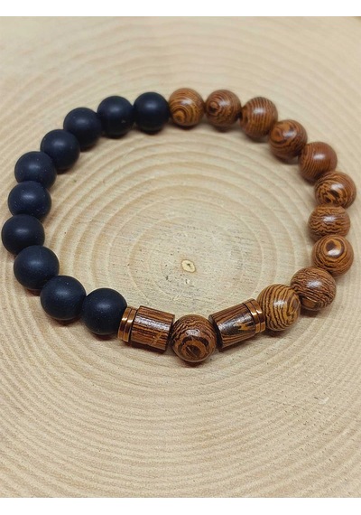 Venge Ağacı & Oniks Taşı 8mm Unisex Tasarım Bileklik Hawaii Model Çok Renkli