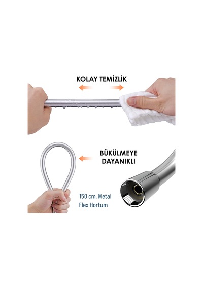Adell Mode S Sürgülü Duş Seti Parlak Krom 3 Fonksiyonlu El Duşu Pvc Flex Hortum 15782023 Krom