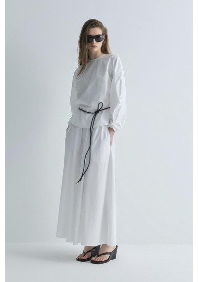 Suud Collection Beyaz Lara Kemerli Bluz