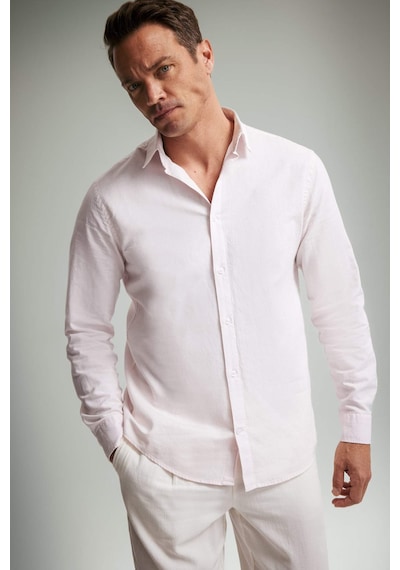 DeFacto Regular Fit Polo Yaka Keten Yazlık Uzun Kollu Gömlek E1729AX25SPPN185