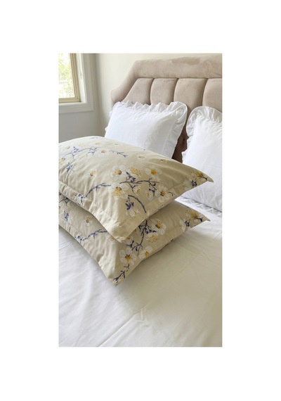 %100 Pamuklu Çiçek Desenli Volanlı Yastık Kılıfı 2 Adet 50x70 Cm Mavi - 864231967 Mavi