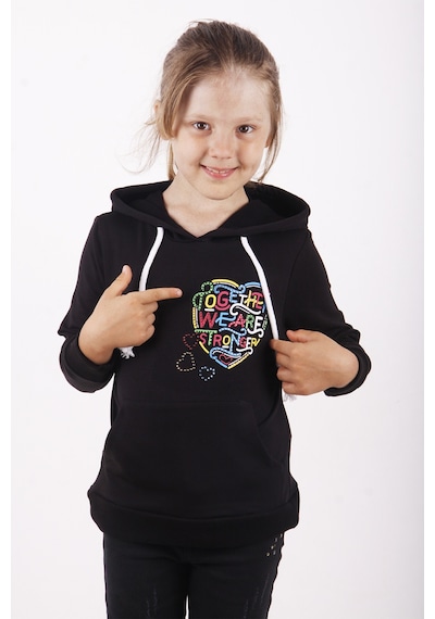 Toontoy Kız Çocuk Stronger Baskılı Sweatshirt Siyah