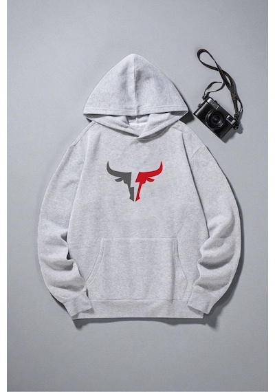 Uyguntarz Boğa Tasarım Baskılı Unisex Oversize Sweatshirt Gri