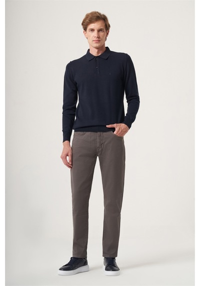 İmza Lacivert Polo Yaka Uzun Kol Örme Comfort Fit Pamuklu Kazak 1012265150