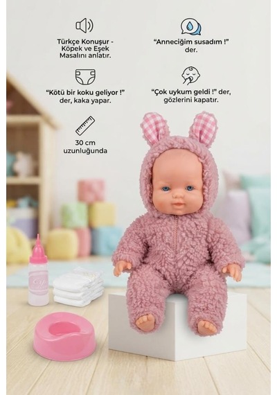Masal Anlatan Ve Altını Islatan Kostümlü Bebek Kafası Kolları Et 30 Cm Lazımlık Ve Biberon Hediyeli 44206885