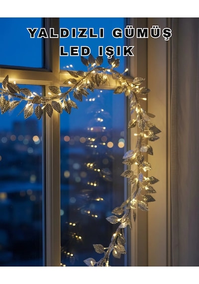 Hubrendy Tekno Pilli Gümüş Yaprak Led Işık Ev İçi Ve Yılbaşı Dekor Aydınlatması